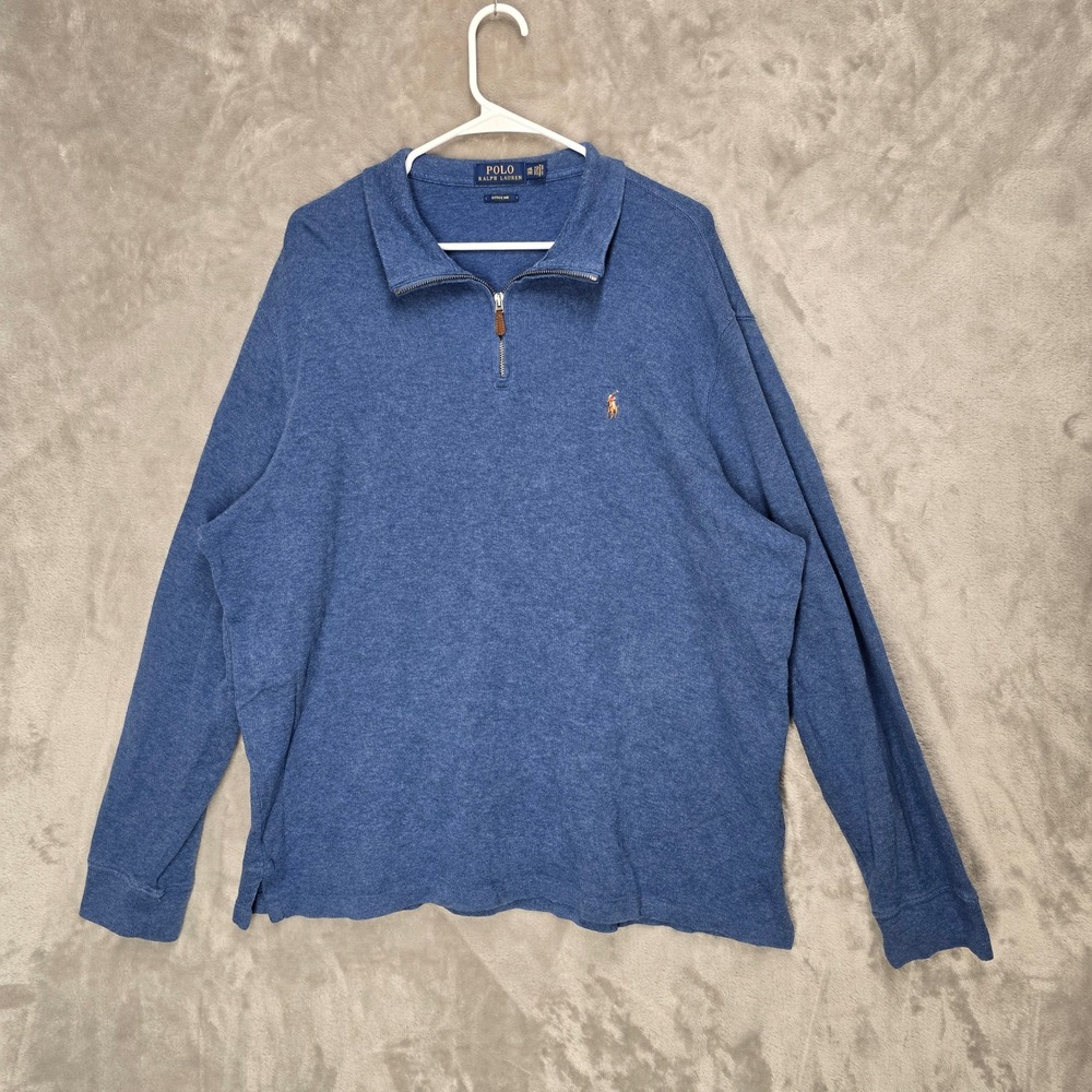 Polo Ralph Lauren Estate Rib Quarter Zip Pullover Sweatshirt‎ Blue Mens XXL Prep